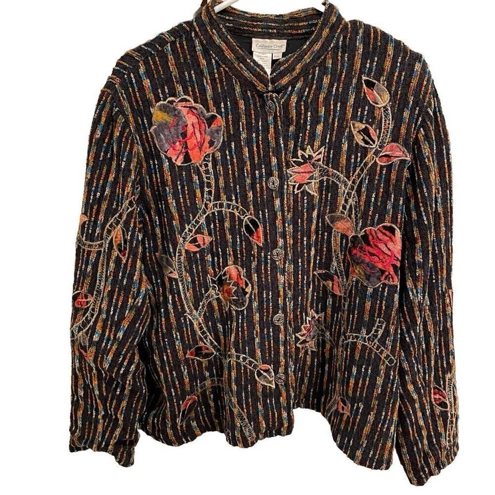 Coldwater Creek Shacket Womens XLP Mockneck Chenille Velour Boho Floral Abstract